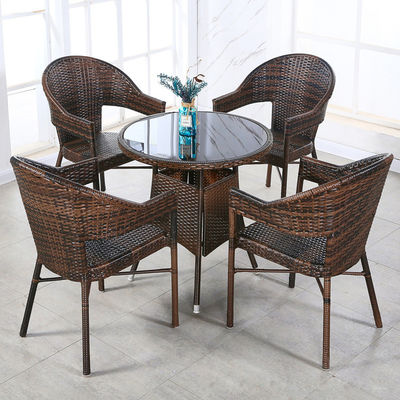 Logo personnalisé Table à manger en rotin PE tissé et chaises pour hôtel Outdoor Patio fauteuil