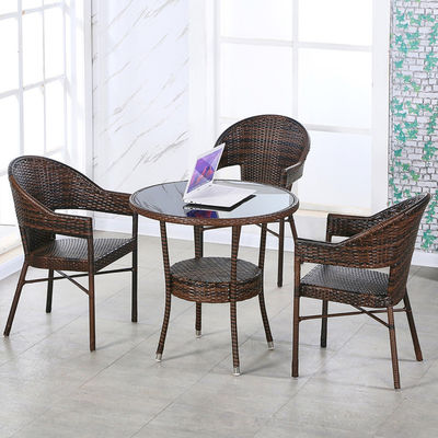 Logo personnalisé Table à manger en rotin PE tissé et chaises pour hôtel Outdoor Patio fauteuil
