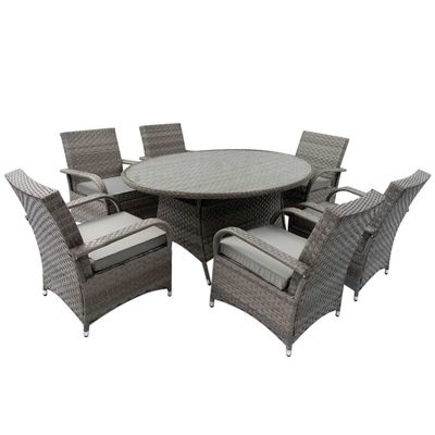 9 sièges, salle à manger extérieure avec table ronde et coussins par AJUNION Rattan Furniture