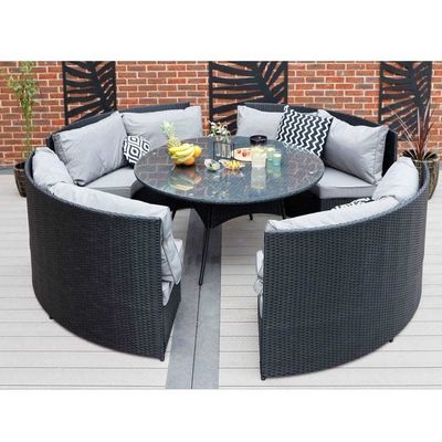 AJUNION 8 sièges Rattan rond Meubles de jardin Set à manger avec une épaisseur de coussin de 10 cm