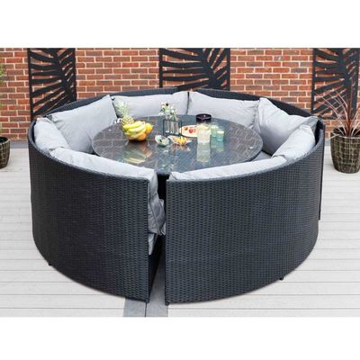 AJUNION 8 sièges Rattan rond Meubles de jardin Set à manger avec une épaisseur de coussin de 10 cm
