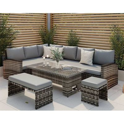 AJUNION Meubles de jardin en rotin en PE avec table à manger montante L96xW49xH35cm