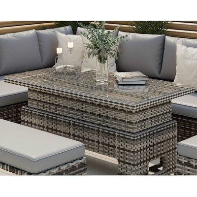 AJUNION Meubles de jardin en rotin en PE avec table à manger montante L96xW49xH35cm