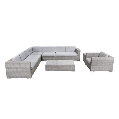 Grand canapé de jardin en forme de L canapé de jardin en PE canapé extérieur en coton 8 pièces ensemble de meubles d'extérieur en rotin