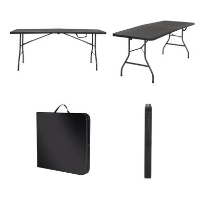 Table pliante en plastique noire de 6 pieds moulée pour banquet extérieur intérieur pique-nique cadre en fer