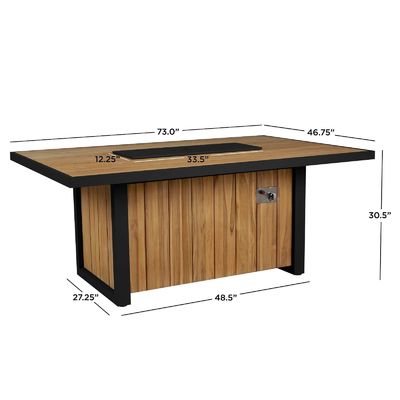Table de cuisine extérieure avec feu à gaz de propane Table de grenier avec cadre en aluminium en bois de teck