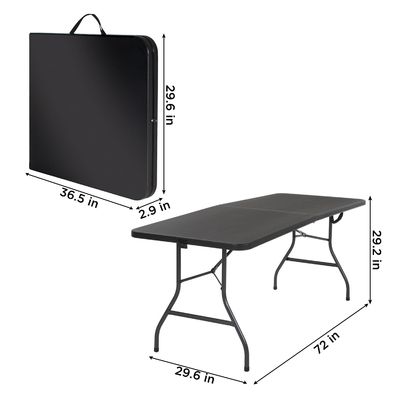 Table pliante en plastique noire de 6 pieds moulée pour banquet extérieur intérieur pique-nique cadre en fer