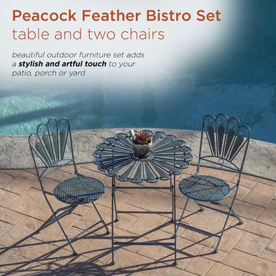 Table et chaise pliables, ensemble de patio, ensemble de bistrot inspiré du paon, pour tout rassemblement