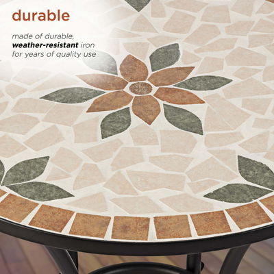 AJUNION 3 pièces de mosaïque en fer Patio Bistro avec table en céramique et chaises pliantes