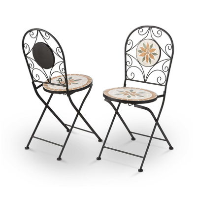 AJUNION 3 pièces de mosaïque en fer Patio Bistro avec table en céramique et chaises pliantes