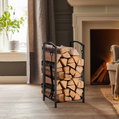 2 niveaux rangement de bois de chauffage W46 x D30 x H75cm Porteur de bûcher de cheminée avec cheminée et 4 outils