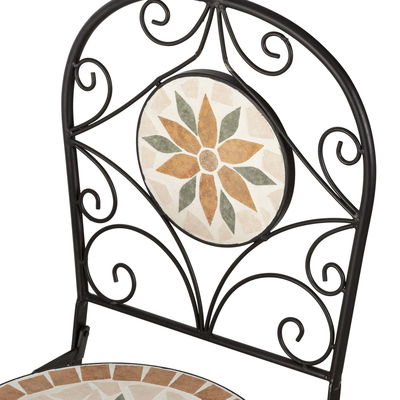 AJUNION 3 pièces de mosaïque en fer Patio Bistro avec table en céramique et chaises pliantes