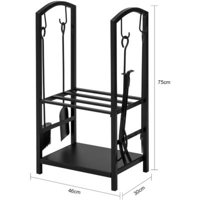 2 niveaux rangement de bois de chauffage W46 x D30 x H75cm Porteur de bûcher de cheminée avec cheminée et 4 outils