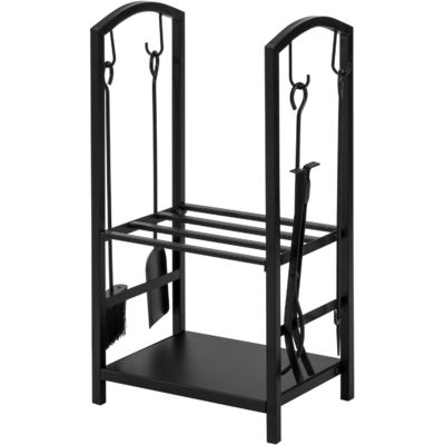 2 niveaux rangement de bois de chauffage W46 x D30 x H75cm Porteur de bûcher de cheminée avec cheminée et 4 outils