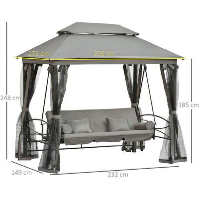 Métal AJUNION Outdoor patio Lit de jour 3 en 1 Canopy Gazebo Chaise balançante Jardin hamac avec filet à moustiques