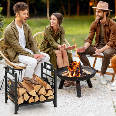 Étagère de bois de chauffage métallique durable pour le stockage de bûches de cheminée décorative W33 x D45 x H44cm