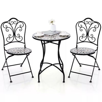 Meubles d'extérieur AJUNION 2 ensemble de chaises et de tables en métal chaise pliable en fer mosaïque antique