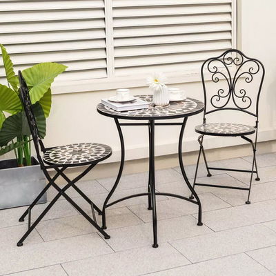 Meubles d'extérieur AJUNION 2 ensemble de chaises et de tables en métal chaise pliable en fer mosaïque antique