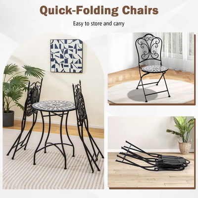 Meubles d'extérieur AJUNION 2 ensemble de chaises et de tables en métal chaise pliable en fer mosaïque antique