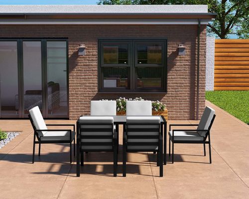 Table à manger extérieure L150xW90xH73cm avec plateau en HDPE et cadre métallique