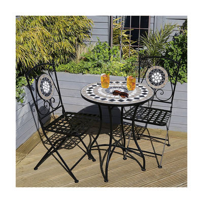 Résistant de fer de jardin balcon Bistro ensemble avec style de conception moderne et revêtement de carreaux en céramique
