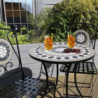 Résistant de fer de jardin balcon Bistro ensemble avec style de conception moderne et revêtement de carreaux en céramique