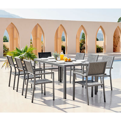 Ensemble de salle à manger en aluminium extérieur de 8 places en bois de teck Table à manger en bois de teck