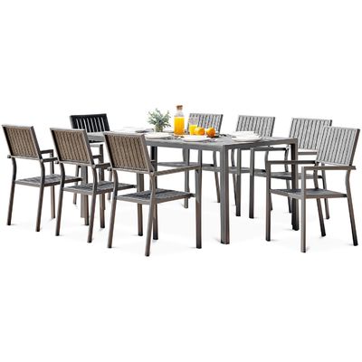 Ensemble de salle à manger en aluminium extérieur de 8 places en bois de teck Table à manger en bois de teck