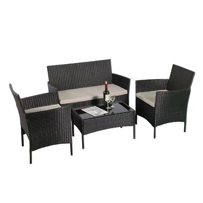Ensemble extérieur patio jardin cour de quatre pièces en plastique rotin Wicker canapés chaise table