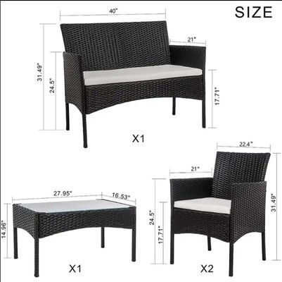 Ensemble extérieur patio jardin cour de quatre pièces en plastique rotin Wicker canapés chaise table