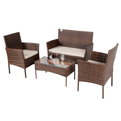 Ensemble extérieur patio jardin cour de quatre pièces en plastique rotin Wicker canapés chaise table
