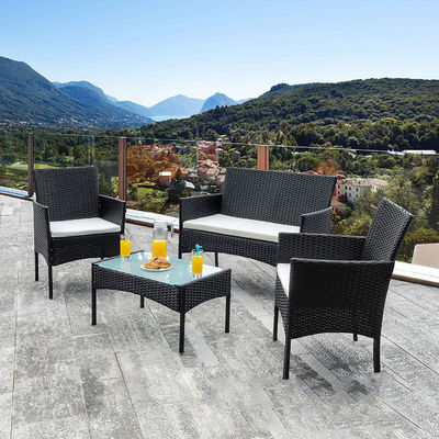 Ensemble extérieur patio jardin cour de quatre pièces en plastique rotin Wicker canapés chaise table