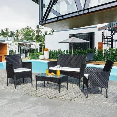 Ensemble extérieur patio jardin cour de quatre pièces en plastique rotin Wicker canapés chaise table