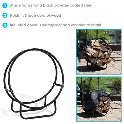 Étagère pour bois de chauffage intérieur et extérieur AJUNION Porteur de bûcher rond 3,72 kg acier enduit de poudre