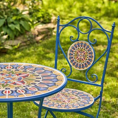 Iron Crafts Mosaïque Bistro Set 3 pièces Balcon ensemble avec table et chaise pliable par AJUNION
