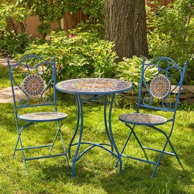 Iron Crafts Mosaïque Bistro Set 3 pièces Balcon ensemble avec table et chaise pliable par AJUNION