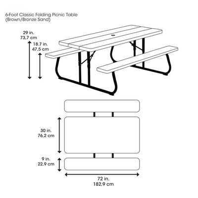 Meubles d'extérieur Table de pique-nique rectangulaire de 6 pieds avec trou de parapluie et chaises pliantes
