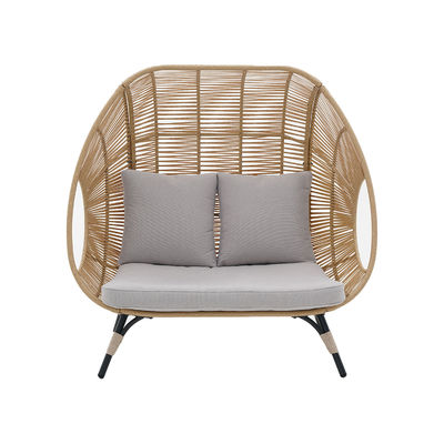 Chaise d'oeuf debout à double siège confortable en extérieur en rotin PE et cadre en acier