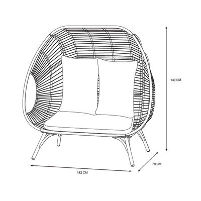 Chaise d'oeuf debout à double siège confortable en extérieur en rotin PE et cadre en acier