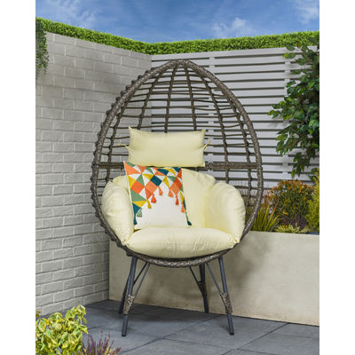Chaise d'oeuf en rotin en PE extérieur avec coussin Profitez de votre espace extérieur dans le confort