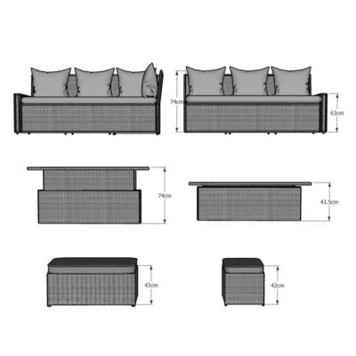 Général Meubles d'extérieur AJUNION Toutes les conditions météorologiques Jardin sectionnel canapé avec table élévatrice