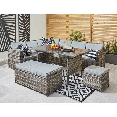Ensemble de jardin extérieur avec banc de rangement AJUNION 9 sièges canapé d'angle en rotin