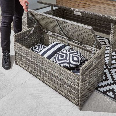 Ensemble de jardin extérieur avec banc de rangement AJUNION 9 sièges canapé d'angle en rotin