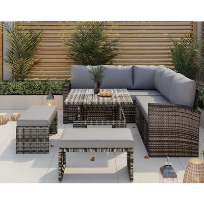 Améliorez votre patio avec AJUNION Meubles de jardin canapé en rotin et table réglable