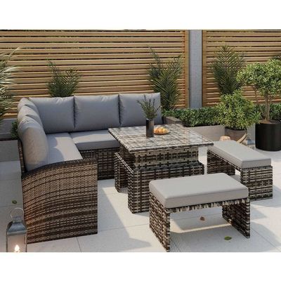 Améliorez votre patio avec AJUNION Meubles de jardin canapé en rotin et table réglable