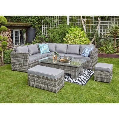 Ensemble de meubles de jardin tissés en rotin à 9 places avec design moderne et table réglable