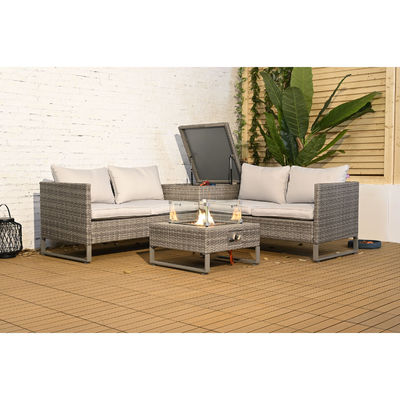 Couchette sectionnelle en rotin en extérieur avec table de foyer et boîte de rangement AJUNION 4 places