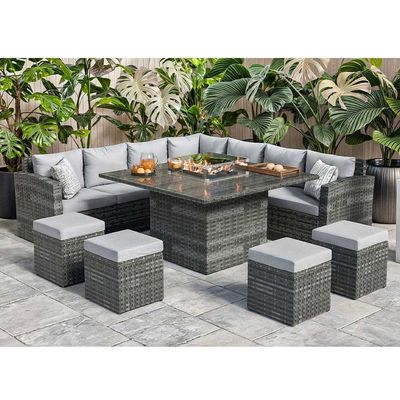 Table à manger de la fosse à feu Taille L130xW130xH60cm 11 sièges Canapé d'angle