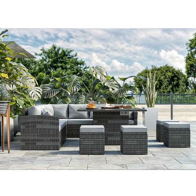 Table à manger de la fosse à feu Taille L130xW130xH60cm 11 sièges Canapé d'angle