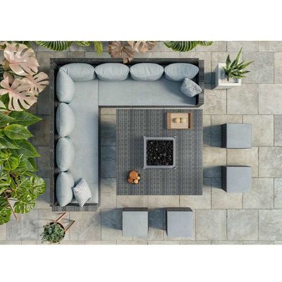 Table à manger de la fosse à feu Taille L130xW130xH60cm 11 sièges Canapé d'angle